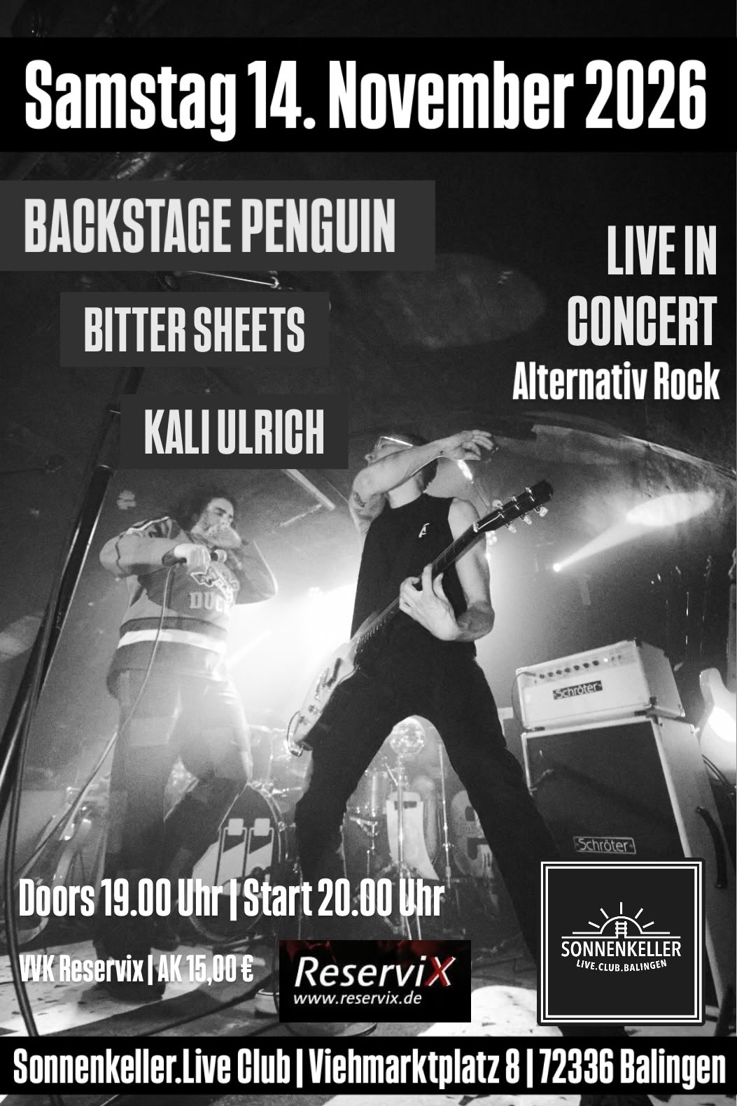 Backstage Penguin + Bitter Sheets + Kali Ulrich im Sonnenkeller Balingen