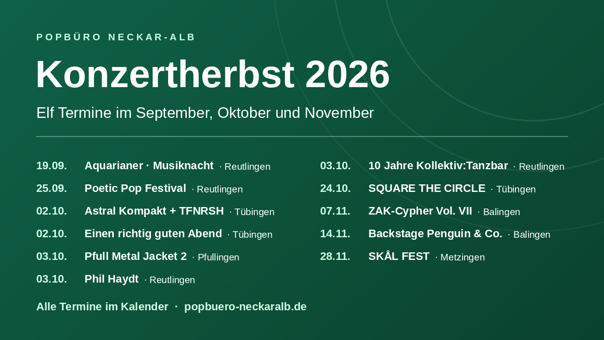 Konzertherbst 2026: Elf Termine im September, Oktober und November
