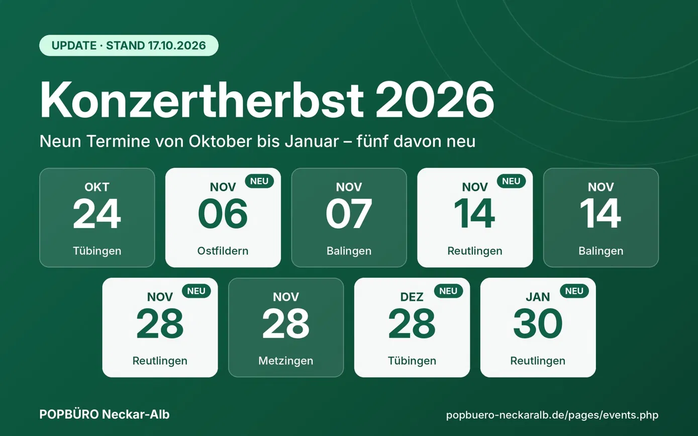 Konzertherbst 2026, Update: neun Termine bis Ende Januar